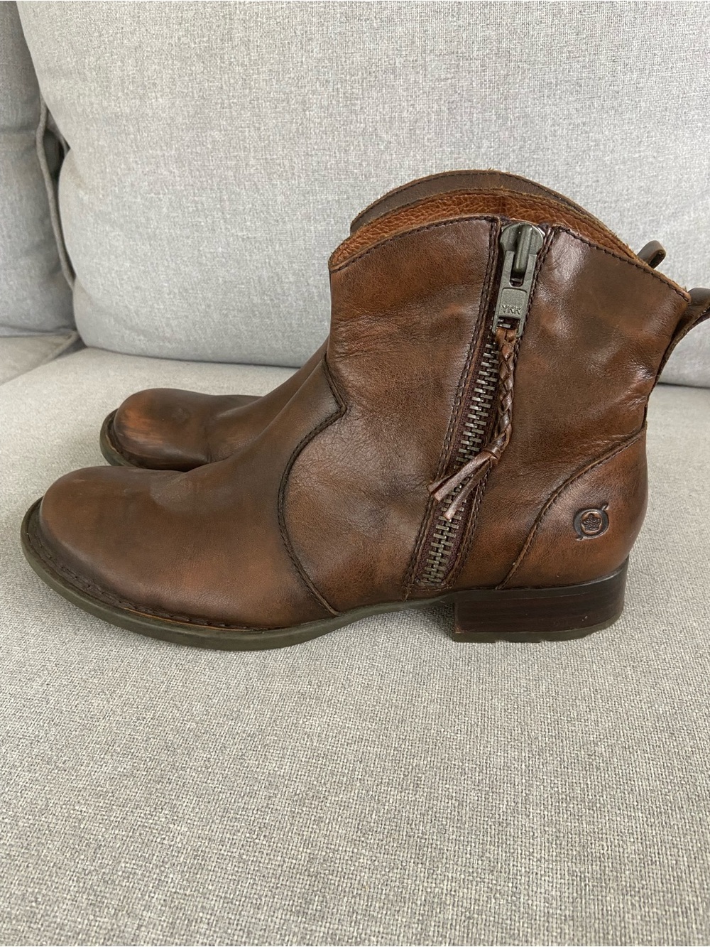 Born Brown Leather Side-Zip Ankle Booties